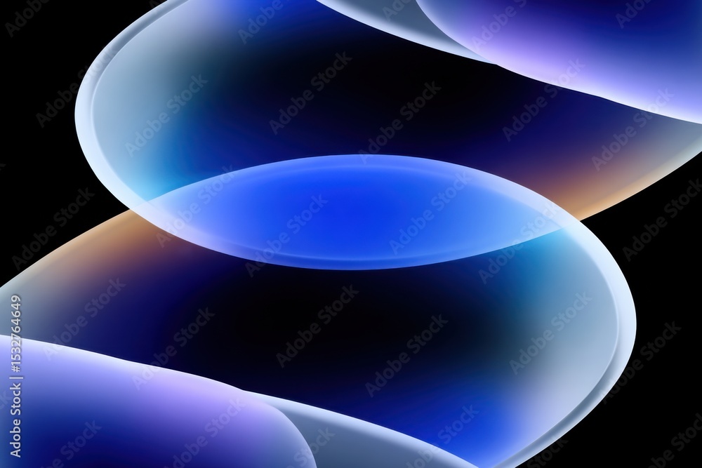 Poster abstract intersecting glass orbs with blue and white gradient on black, ideal for technology innovat