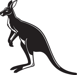 Fototapeta premium A black and white kangaroo silhouette in vector style, set against a clean white background