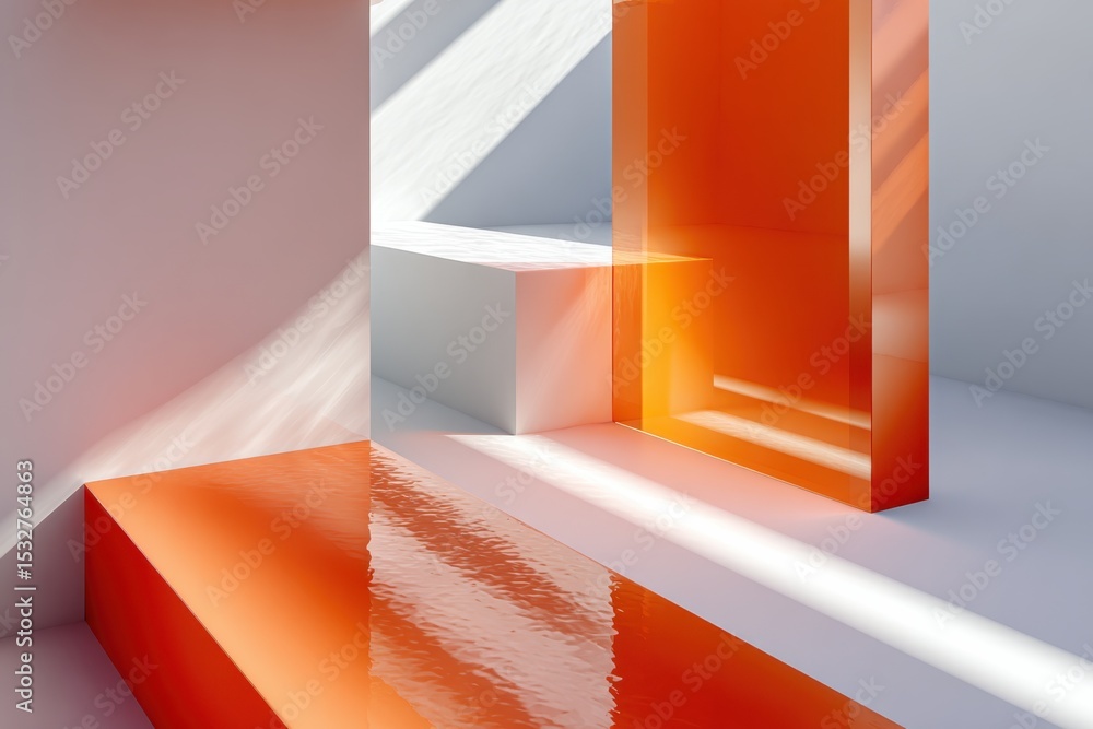Poster abstract orange and white geometric shapes with light and shadow, ideal for product presentation and
