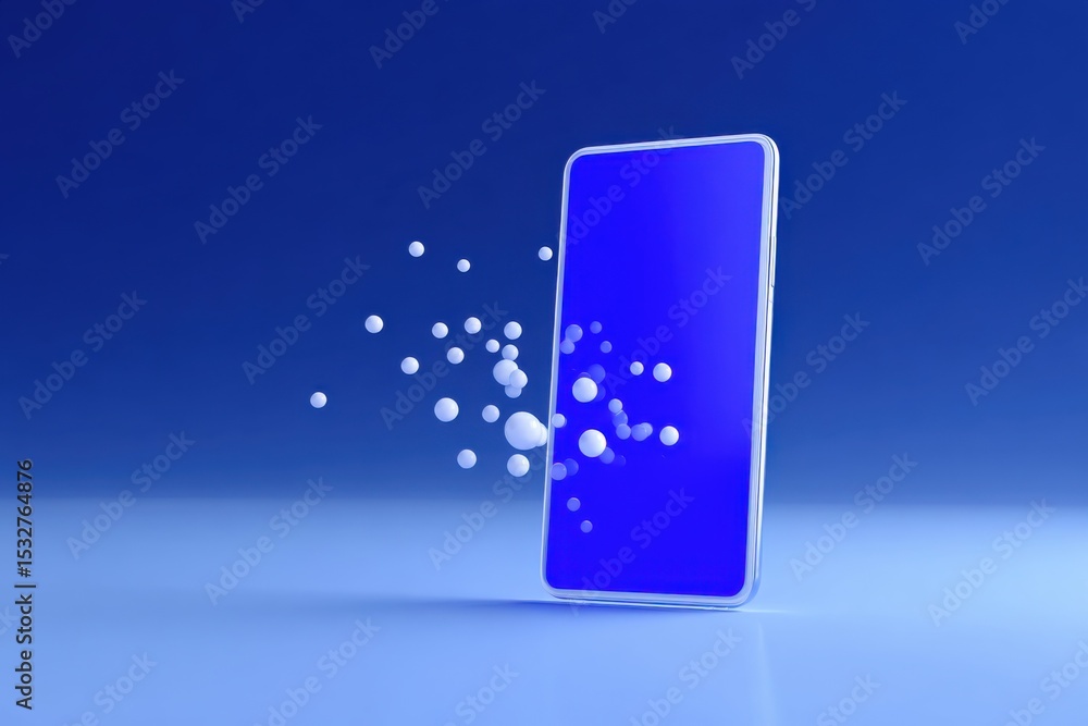 Poster Smartphone Displaying Blue Screen With Floating Spheres, Representing Mobile Technology and Digital Communication : Generative AI