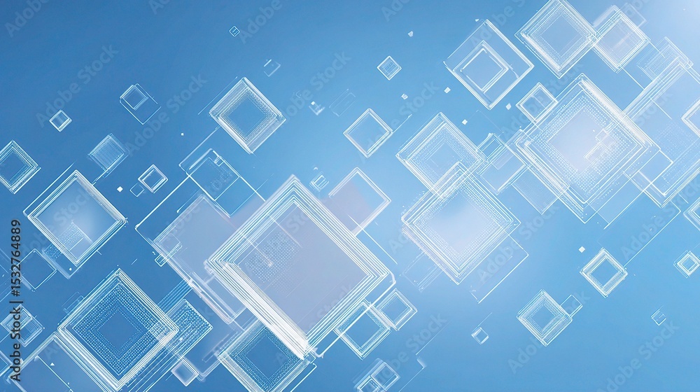 Poster floating tech glyphs on blue gradient background for modern design