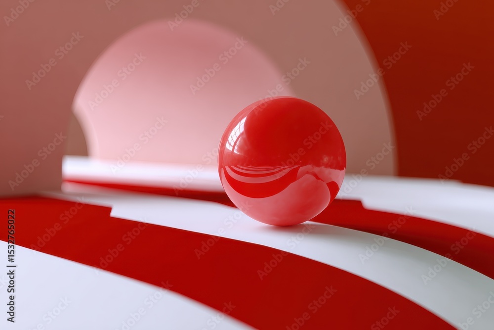 Aufkleber red sphere on striped surface with archway, symbolizing minimalism and creative solutions for busine