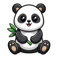 Adorable cartoon panda holding bamboo illustration