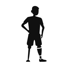 Obraz premium Young man with leg prosthesis standing in confident pose, flat silhouette style, disability and inclusion concept — concept: rehab services, sport inclusion, social campaign.