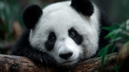 Obraz premium close-up portrait of a giant panda with soft fur and expressive eyes — perfect for educational content, wildlife articles, conservation campaigns, or children's books 