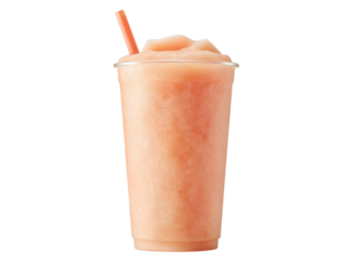 Refreshing peach smoothie in plastic cup with straw, Isolated On Transparent Background