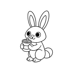 Obraz premium Bunny Drinking Tea from a Flower Cup Drawing