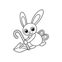 Obraz premium Bunny Digging with a Shovel Coloring Page
