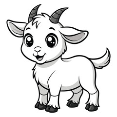 Adorable cartoon baby goat illustration black and white
