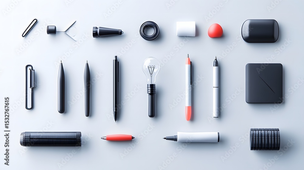 Poster array of colorful pens and pencils representing creative tools for content creation and artistic exp