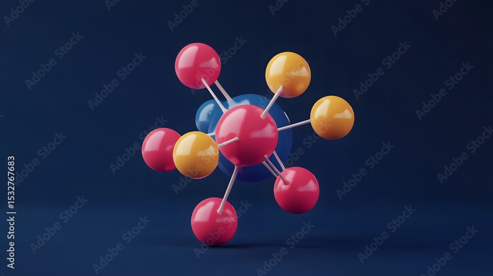 Poster abstract molecular structure with dots and connections on a vibrant blue background representing sci
