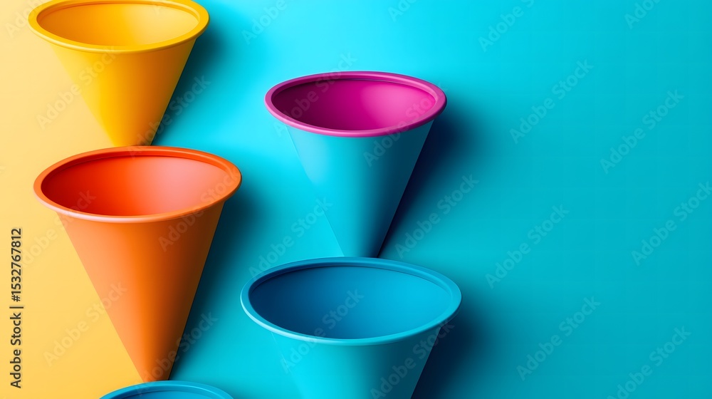 Poster three cups displayed on a blue background featuring a simple yet striking design for digital marketi