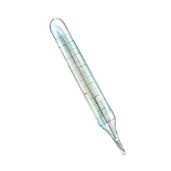  Glass medical thermometer with mercury scale for measuring the temperature of the human body. Watercolor illustration isolated on white background for medical posts, icon, prints, pattern, banner.