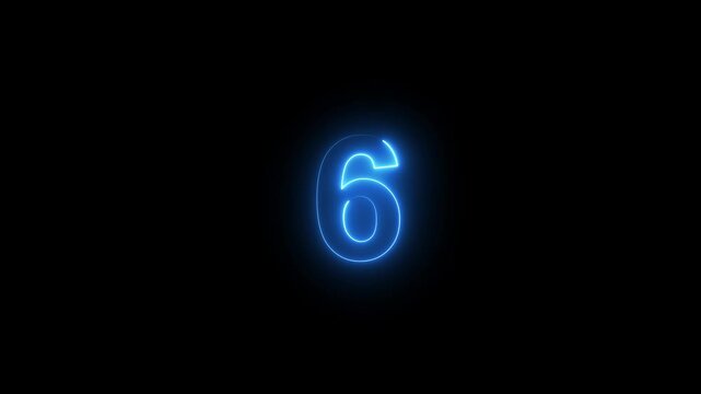neon text 6 number countdown icon background 4k animation .Neon number 6 with alpha channel, neon numbers, Bright neon glowing number 6, Energy Neon cyan Number 6 Animation Number 6 neon text concept
