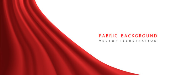 Realistic red fabric curtain wave on white blank space background vector