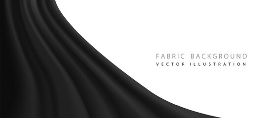 Realistic black fabric curtain wave on white blank space background vector