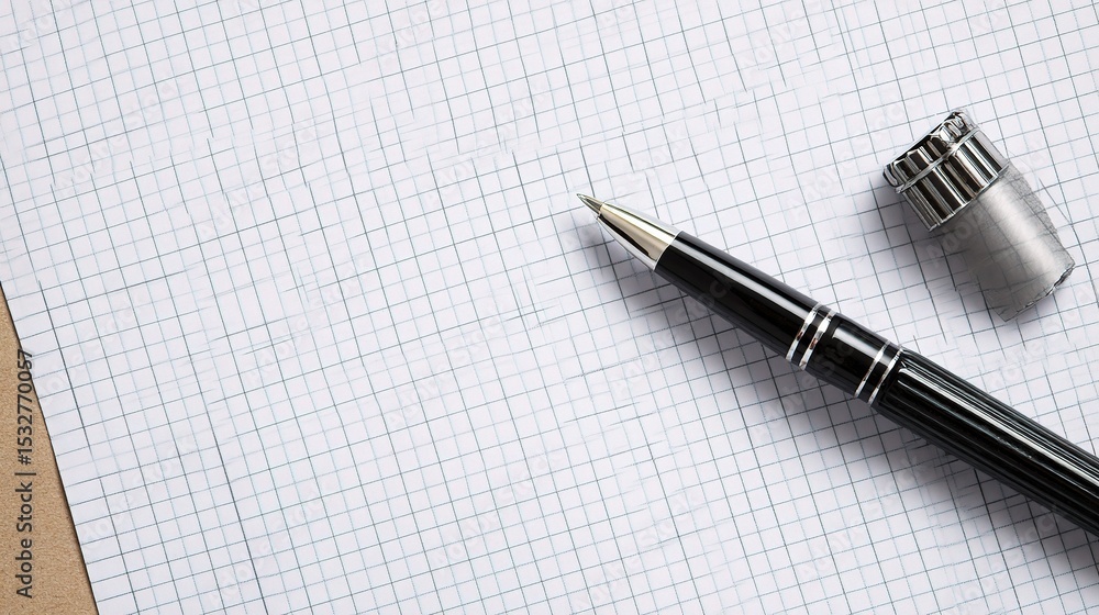Aufkleber blank graph paper background with pen and sharpener on table