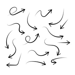 Set of simple hand drawn black arrows. Various simple lines of arrow collection