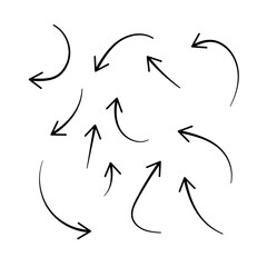 Set of simple hand drawn black arrows. Various simple lines of arrow collection