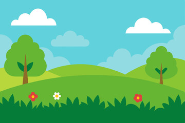 Obraz premium Serene Spring Landscape Rolling Hills, Lush Greenery, and Sunny Skies