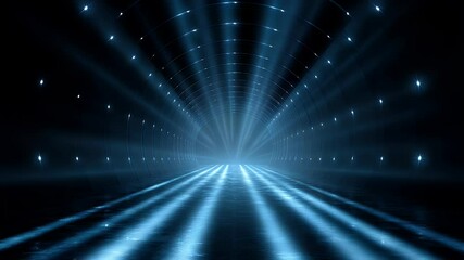 Futuristic tunnel illuminated by blue beams of light, creating a vibrant atmosphere for exploration - Powered by Adobe