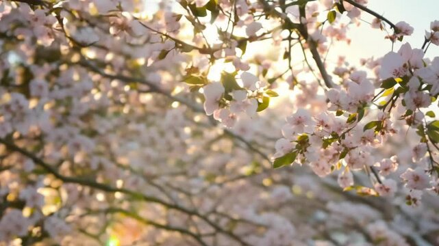 Cherry blossom trees bloom in spring at a tranquil park showcasing nature's beauty and seasonal change