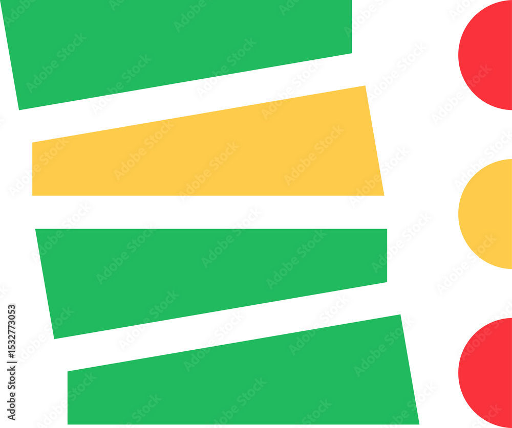Poster flat design showing traffic light motif skewed trapezoids left, circles right on transparent canvas