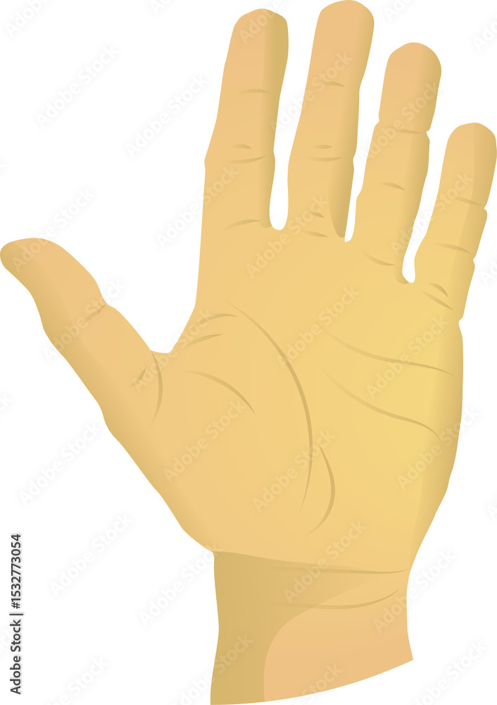 Aufkleber flat design is showing left hand palm facing viewer with spread fingers on transparent background