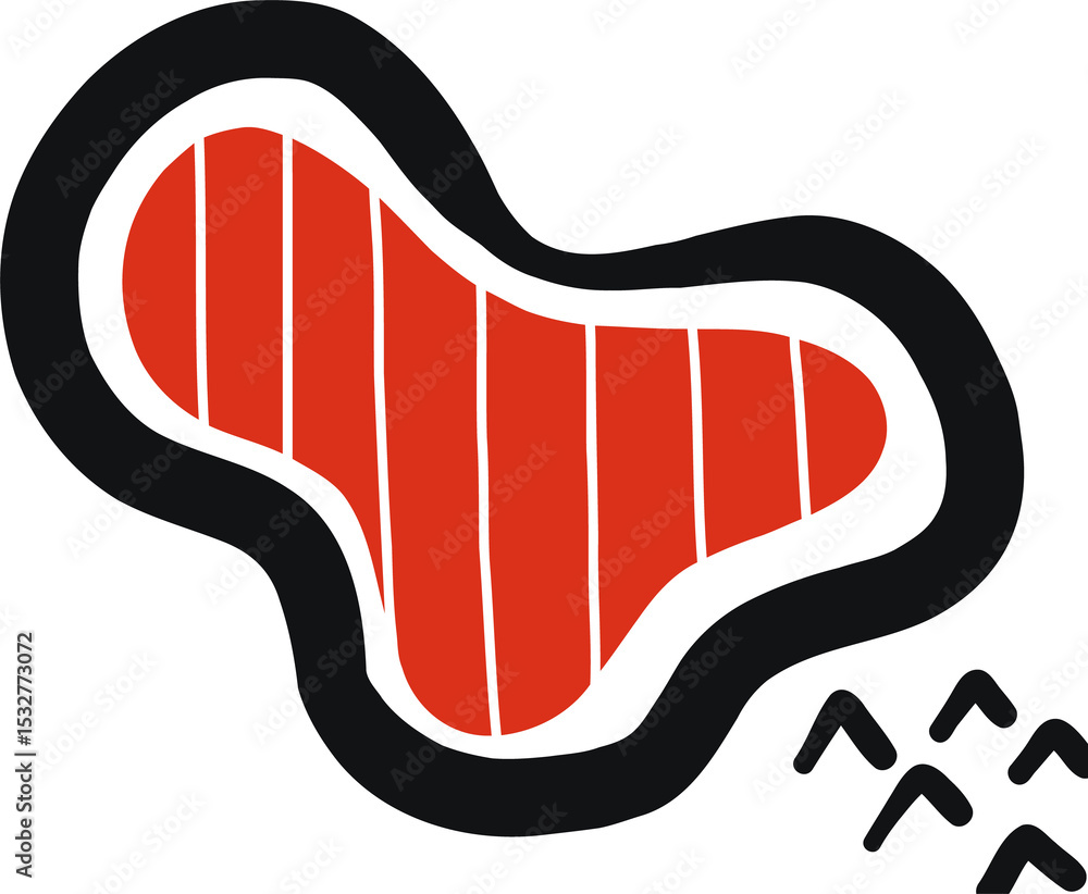 Poster flat design amoeba is floating on transparent background with red stripes, black outline, triangles