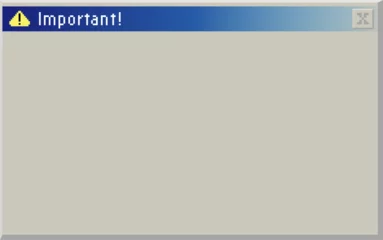 Flat alert dialog is floating on transparent background showing warning triangle and blue title bar