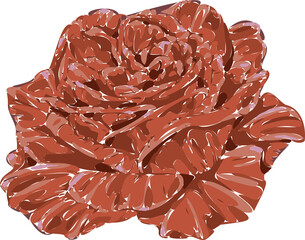 Fully opened red rose is blooming in flat vector art, showcasing layered petals, transparent canvas