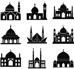 Historical Mosque Silhouette Vector Collection – Iconic Islamic Architecture from Mughal, Ottoman, Moorish, Persian, and Medieval Eras for Cultural and Religious Design Themes