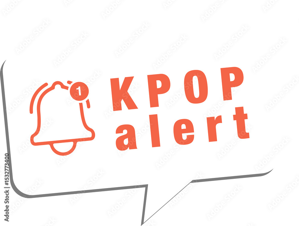 Poster flat k-pop notification bubble is showing bell icon badge, alert lines and transparent background