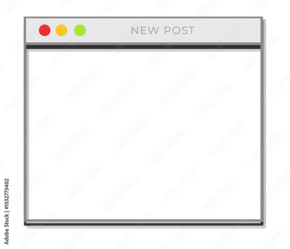 Poster flat design mockup window is showing new post with red yellow green dots on transparent background