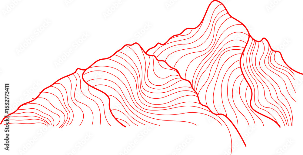Poster red undulating contour lines are flowing in transparent background illustration, with flat design
