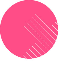 Pink circle is floating in flat design, crossing white diagonals on transparent background