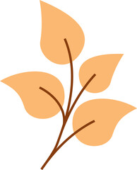 Branch is being shown in vector with five peach heart leaves on brown stems, transparent background