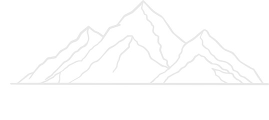 Minimalist line-art mountains are forming three continuous-stroke peaks on transparent background