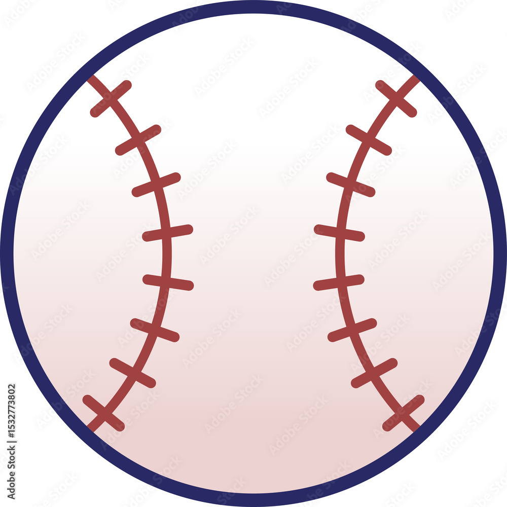 Poster stylized baseball is floating on transparent background, showing red stitches and gradient fill