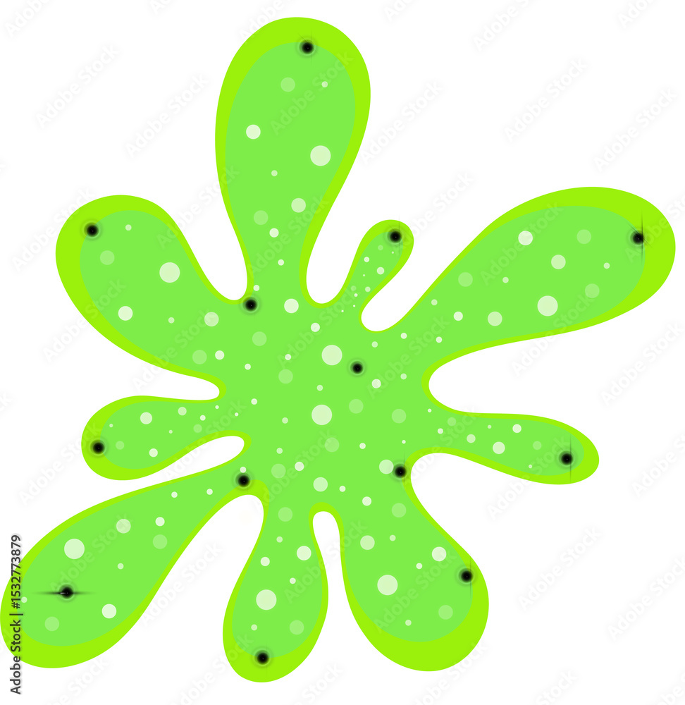 Poster lime splatter blob is floating in flat vector on transparent background with spots and smudges