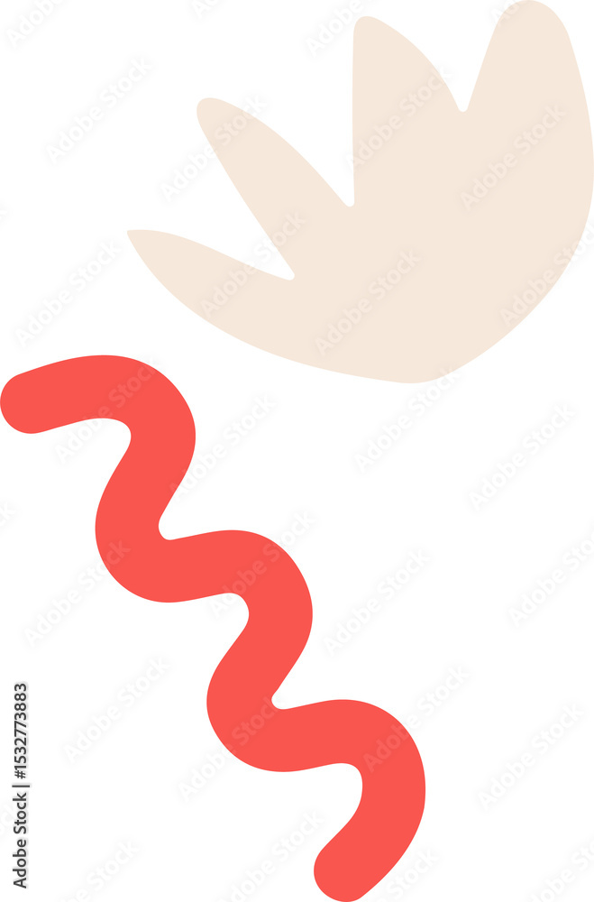 Poster abstract motif with ivory leaf and red line is floating in flat design on transparent background
