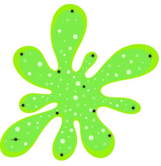 Lime splatter blob is floating in flat vector on transparent background with spots and smudges