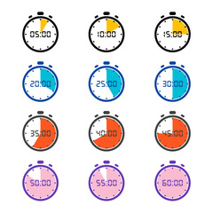 Stopwatch and Timer Icon Set Modern Flat Vector Symbols for UI/UX