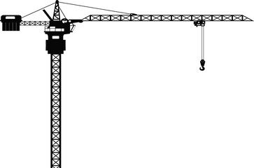 Flat design art is showing tower crane with jib, cabin, hook block, transparent background