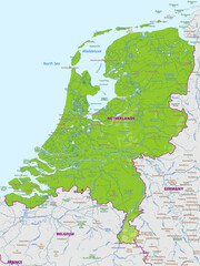 Detailed physical map of the of Netherlands