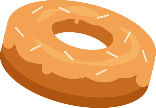 Naklejki Glazed donut in 3D style is floating on transparent layer with orange icing, sprinkles, copy space