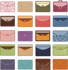 Vibrant vector illustrations of diverse card holders in various colors and styles, perfect for finance, fashion, and accessory graphic designs.