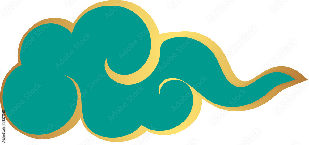 Poster decorative cloud shape is floating on transparent backdrop, featuring flat design with gold outline