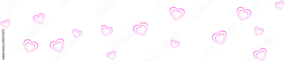 Poster flat design cluster of floating pink heart icons is moving across transparent background