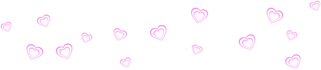 Flat design cluster of floating pink heart icons is moving across transparent background